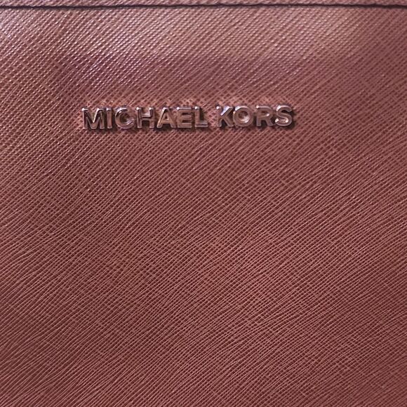 Michael Kors MK Jet Set Travel Chain Zip Top Multifunction Leather Tote Brown - Picture 2 of 14